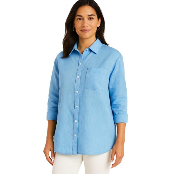 Talbots Caribbean Blue Linen Shirt PL (Petite Large) NWT - Picture 1 of 5